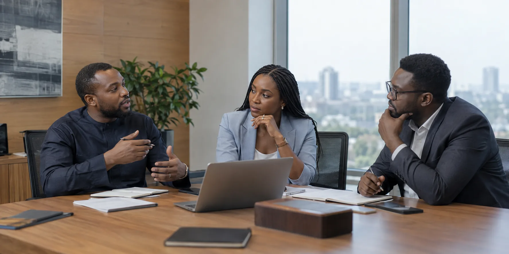 Nigerian technology leaders discussing a project plan